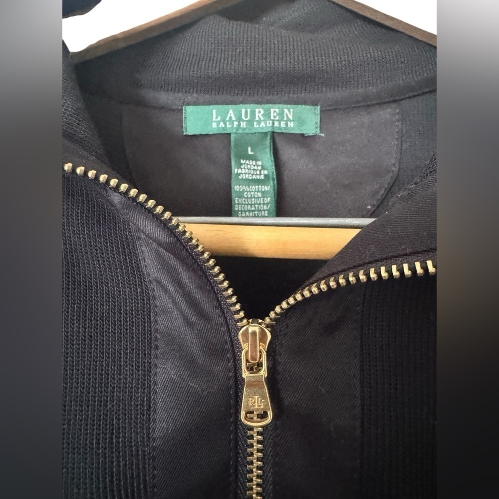 Lauren Ralph Lauren Large Black Knit Crest Logo Quarter Zip Sweater High Neck - Picture 10 of 16